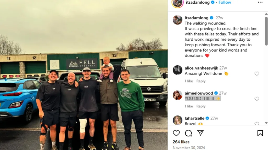 Adam Long's instagram post that aimee lou wood commented on