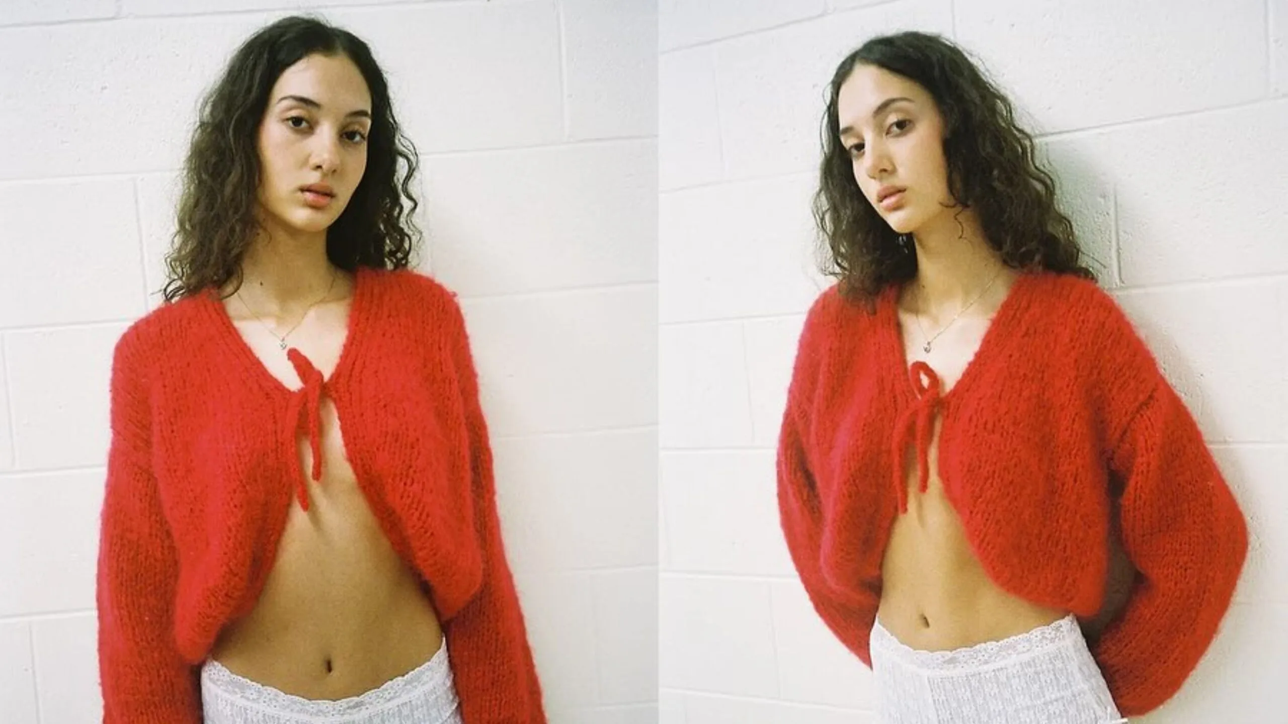 Girl wearing a redcardigan