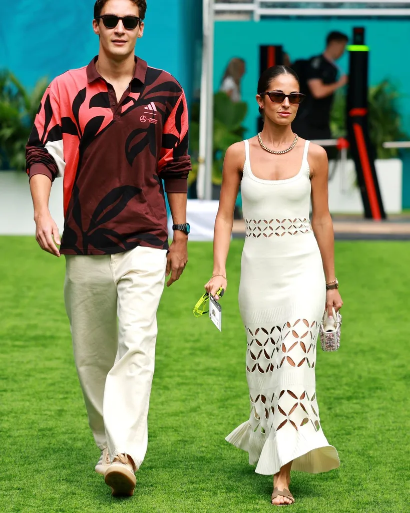 George Russell and Carmen Montero Mundt at the F1 Grand Prix Miami