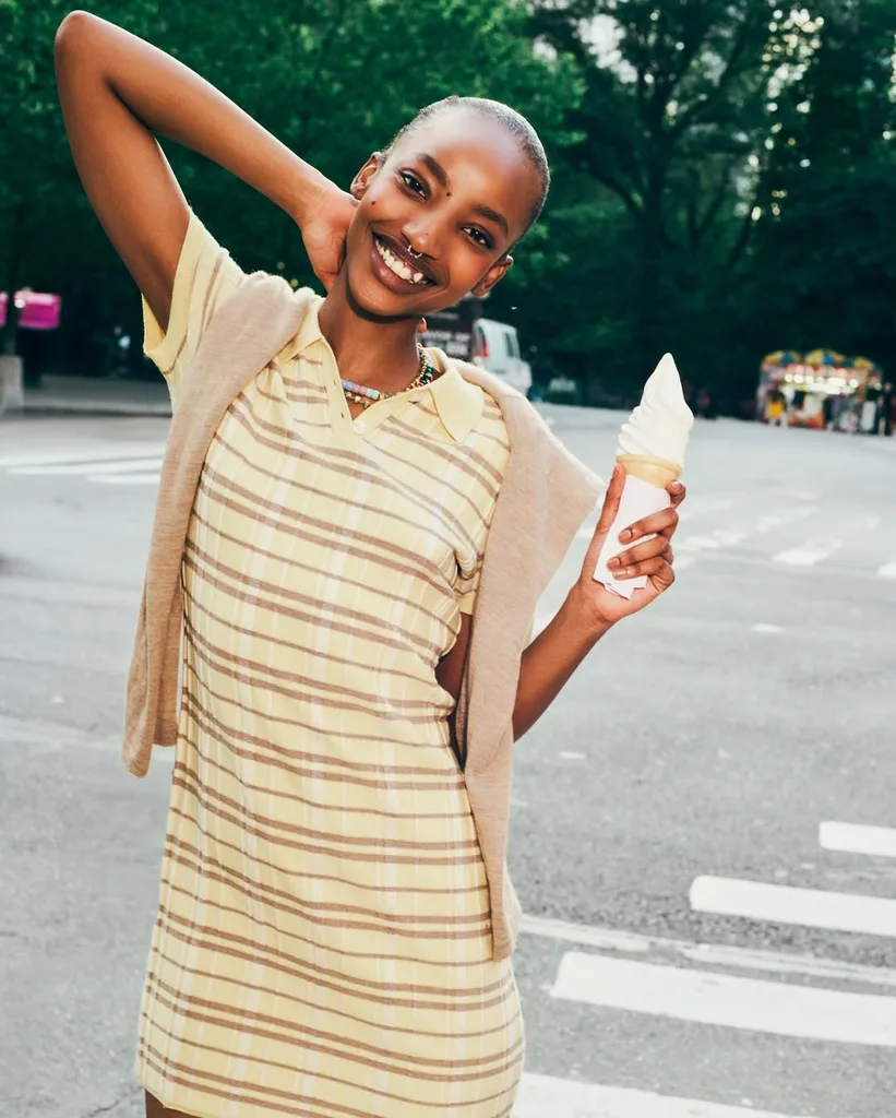 Model wearing Guest in Residence knit dress and jumper