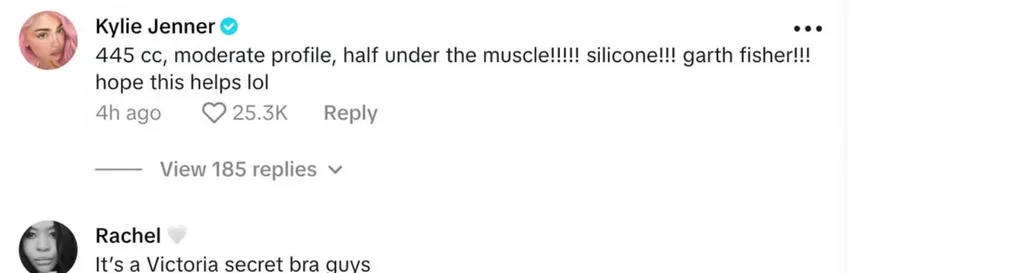 Kylie Jenner commenting on tiktok