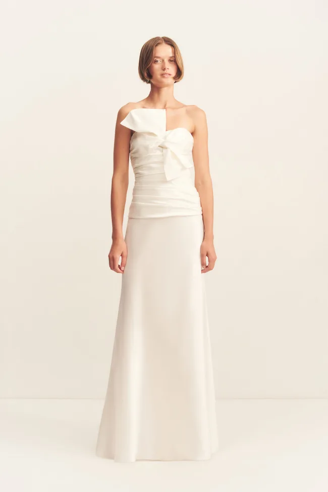 lucero silk panelled maxi dress ivory Shona Joy, La Lune Lucero Silk Draped Corset Split Maxi Dress Wedding Dress Save 64%