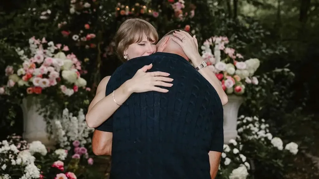 Travis Kelce and Taylor Swift after getting engaged