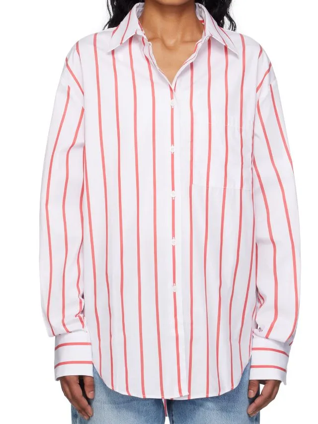 The Frankie Shop White & Red Lui Striped Cotton Shirt