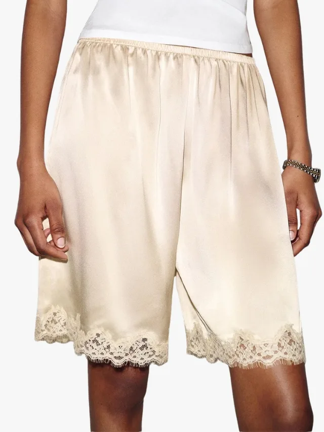 Reformation Clara silk bermuda shorts in cream lace