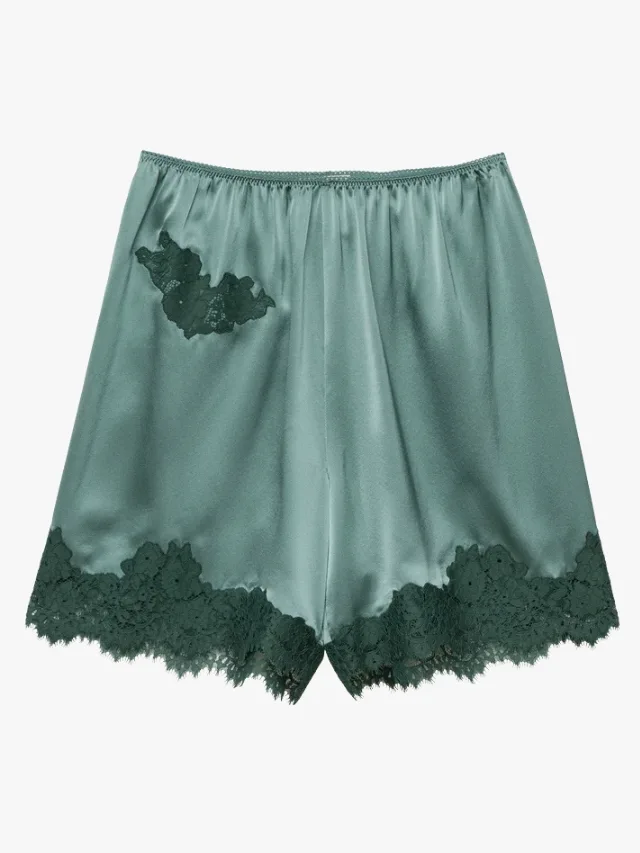Mermaid green silk and lace shorts by Doen