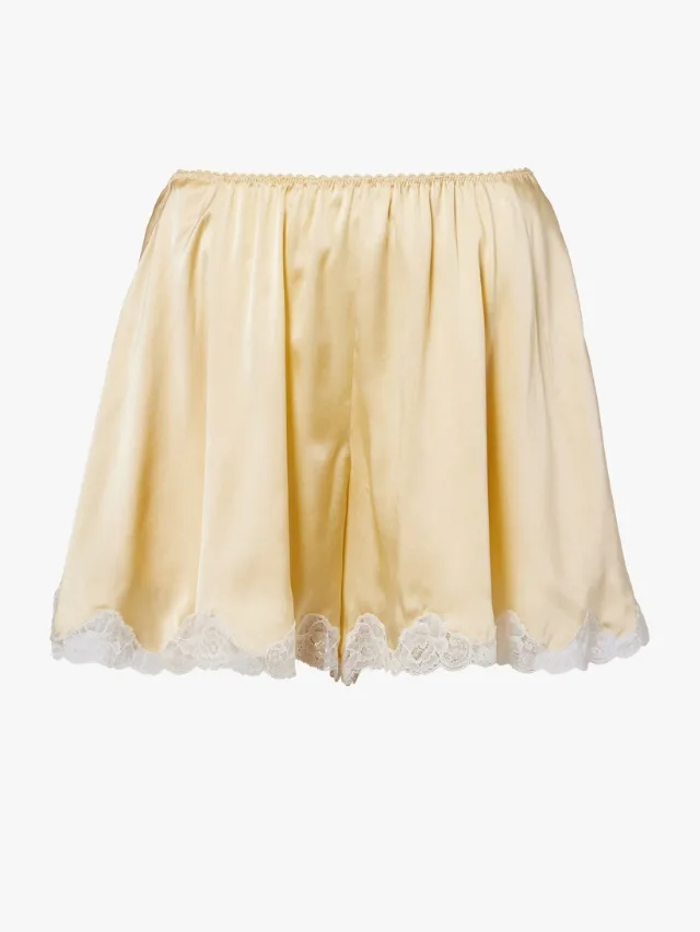 Chloe Lace Trimmed yellow silk shorts