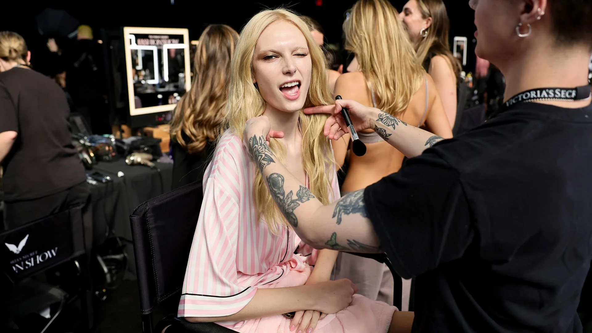 Alex Consani backstage at the 2024 Victoria's Secret Fashion show