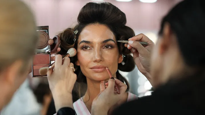 Lily Aldridge getting her makeup done