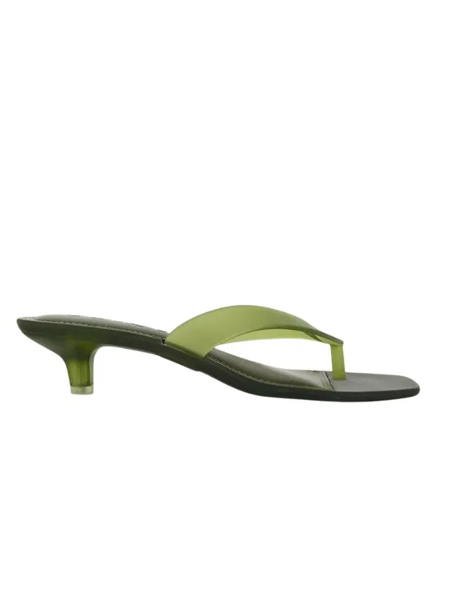 Green transparent jelly thong heel 