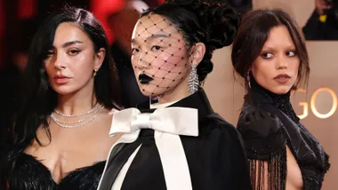 collage of photos from the golden globes red carpet