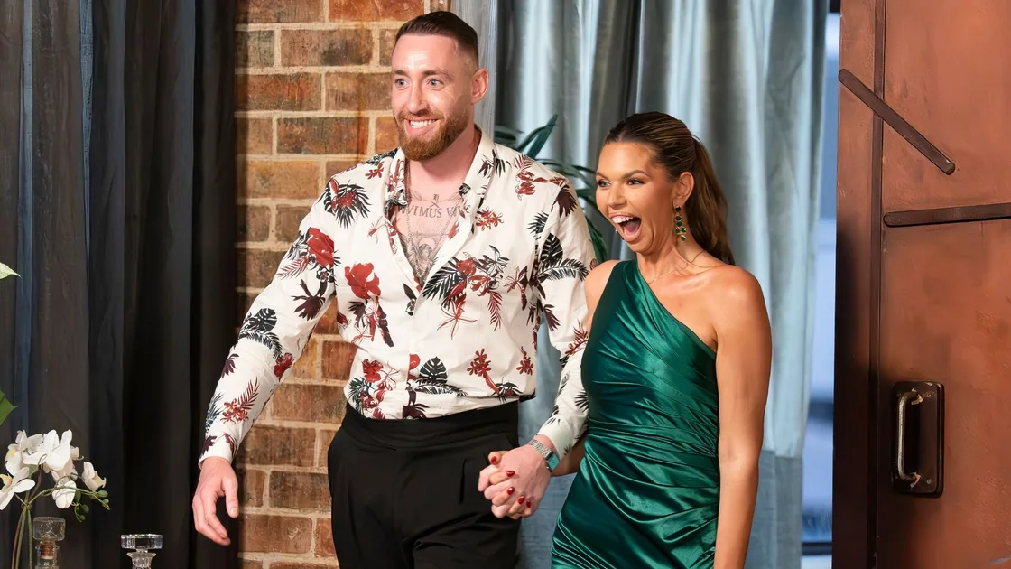 Bec and Danny walking into a MAFS dinner party