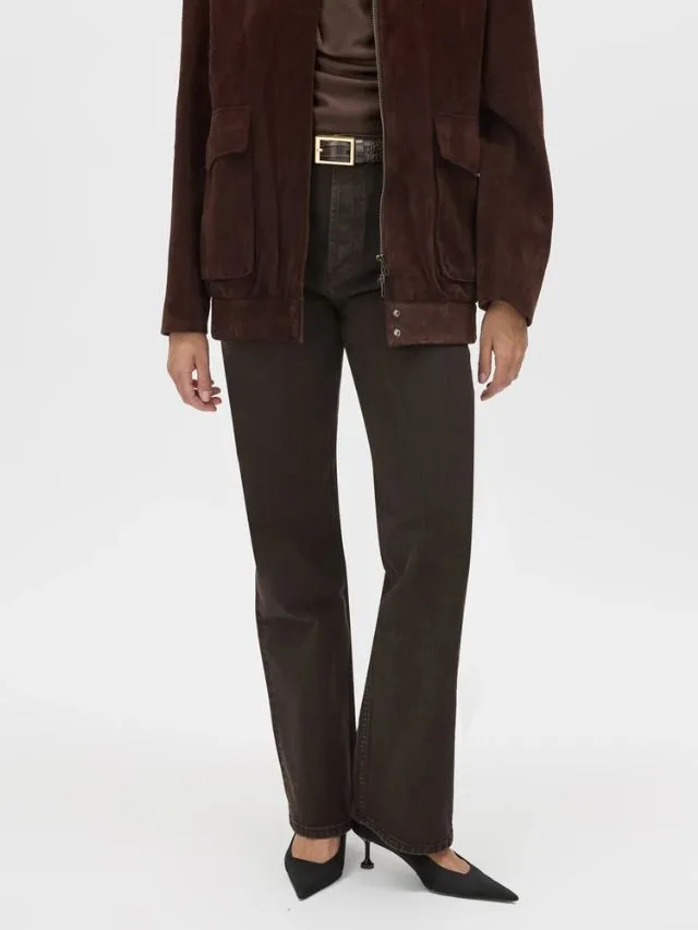 Brown jeans on a model