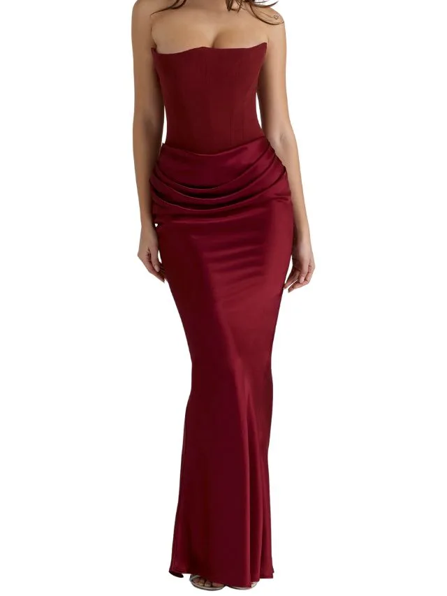 House of CB persephone wine strapless dress