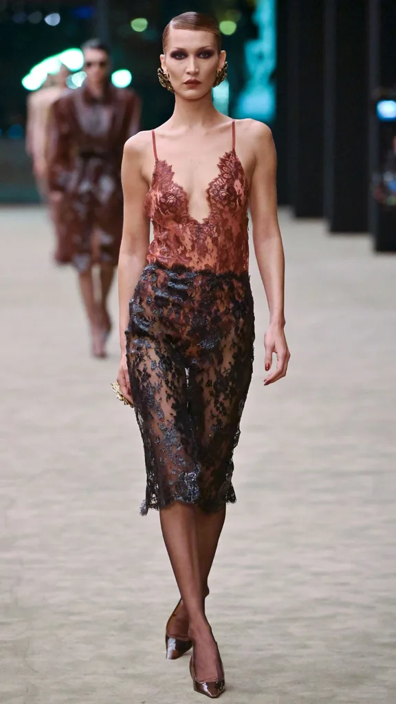 Bella Hadid walks Saint Laurent