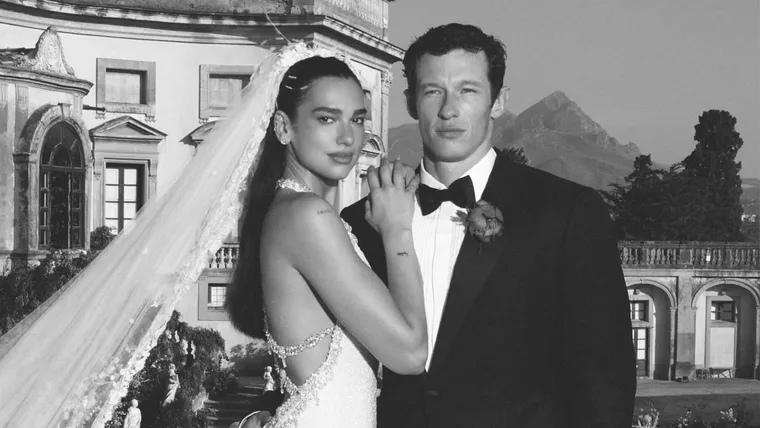 Dua Lipa and Callum Turner at their wedding ceremony in Sicily