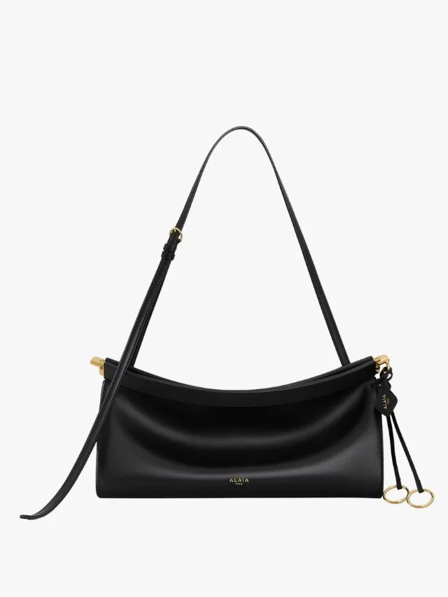 Alaia black leather east west small shoulder bag