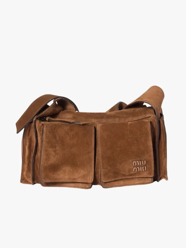 miu miu utilitaire suede bag with large front pockets