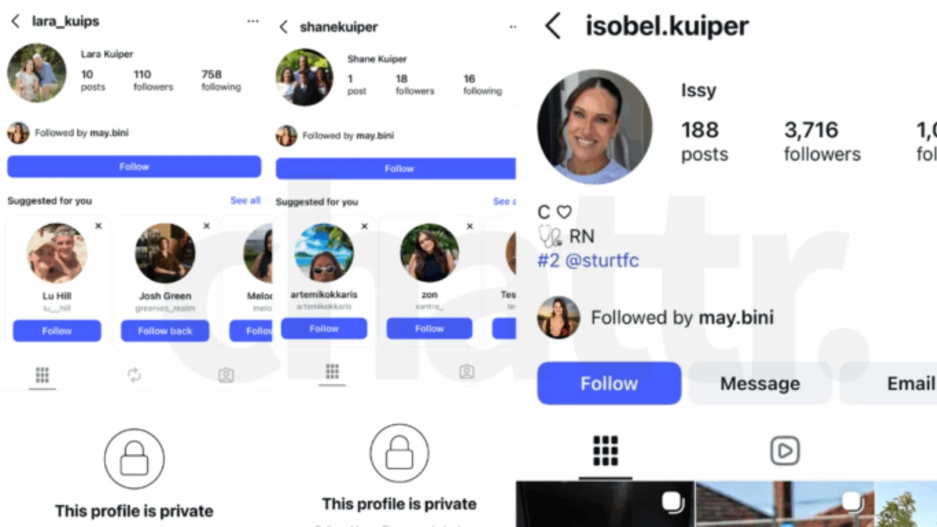 Evidence that Maya is being followed by Farmer Zac's family taken from Instagram
