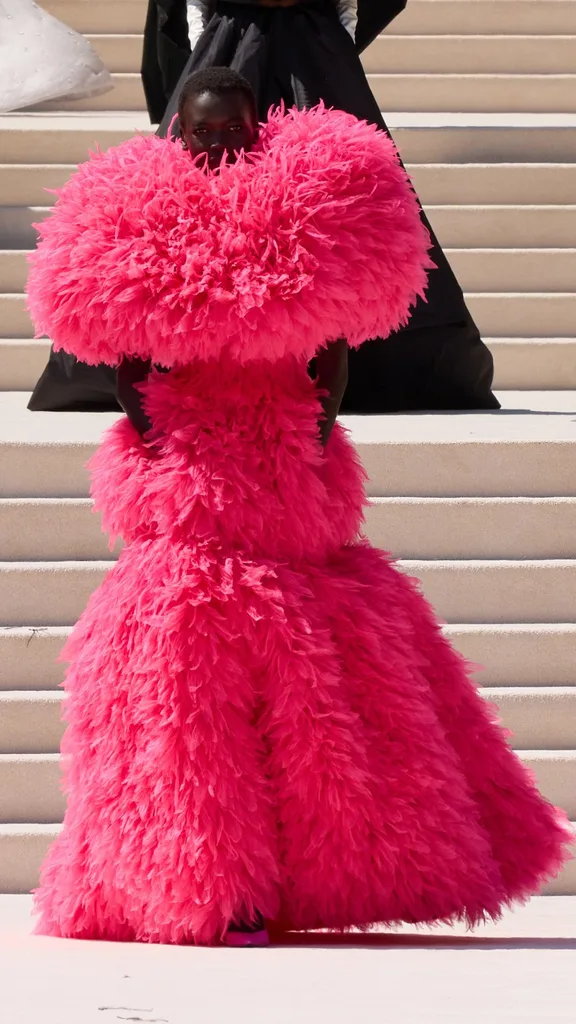 A pink feather balloon gown at Balenciaga haute couture