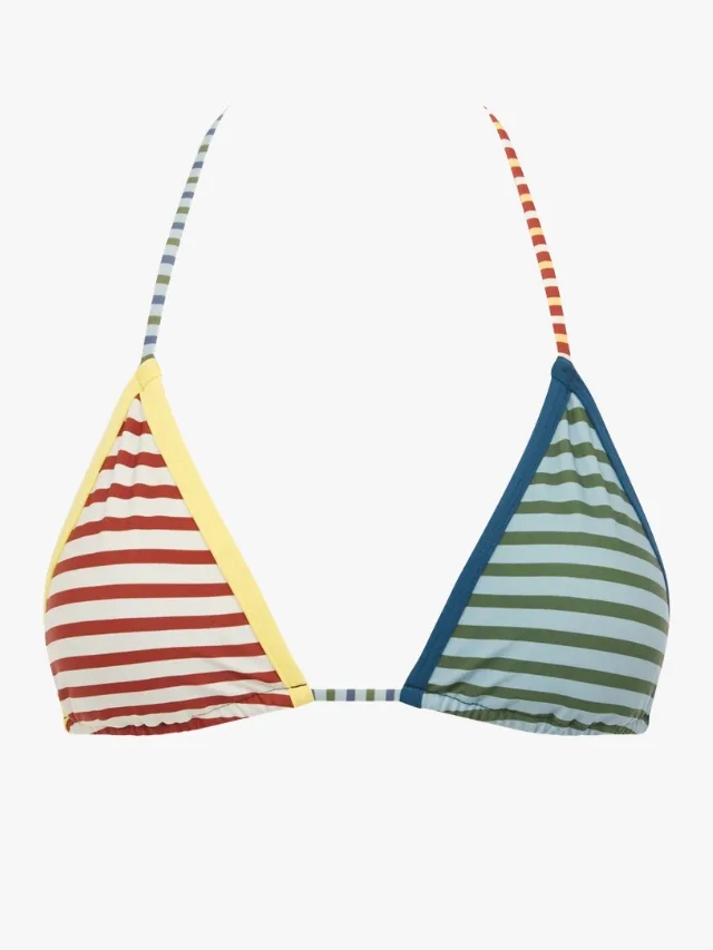 Multicoloured red, yellow, blue and green Striped bikini top by With Jean