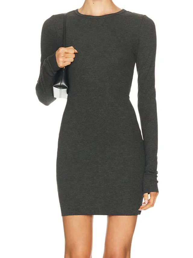 Eterne long sleeve crewneck butter rib mini dress