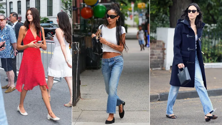 Kaia gerber, zoe kravitz and alexa chung wearing heeled ballet flats