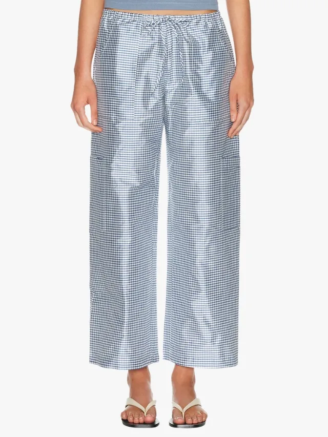 Blue check taffeta pants