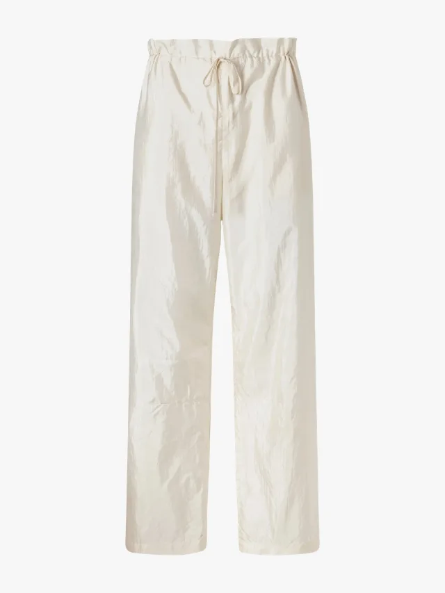 white silk taffeta pants