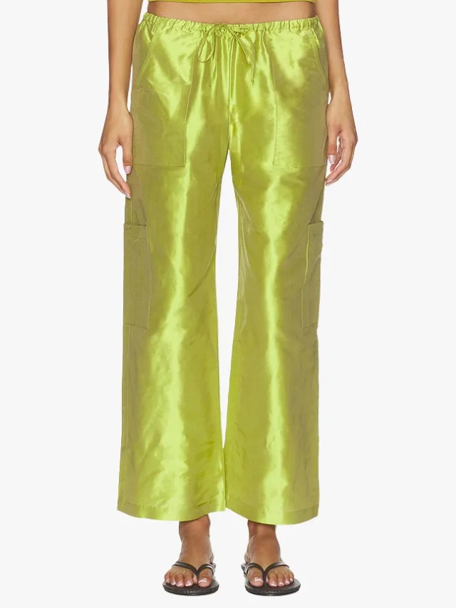 Green chartreuse taffeta pants