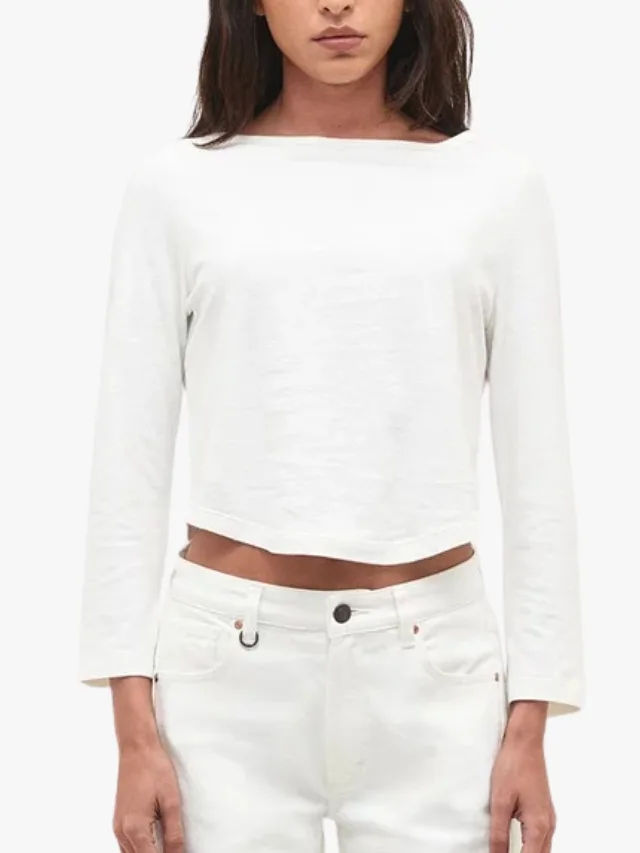 white boat neck top