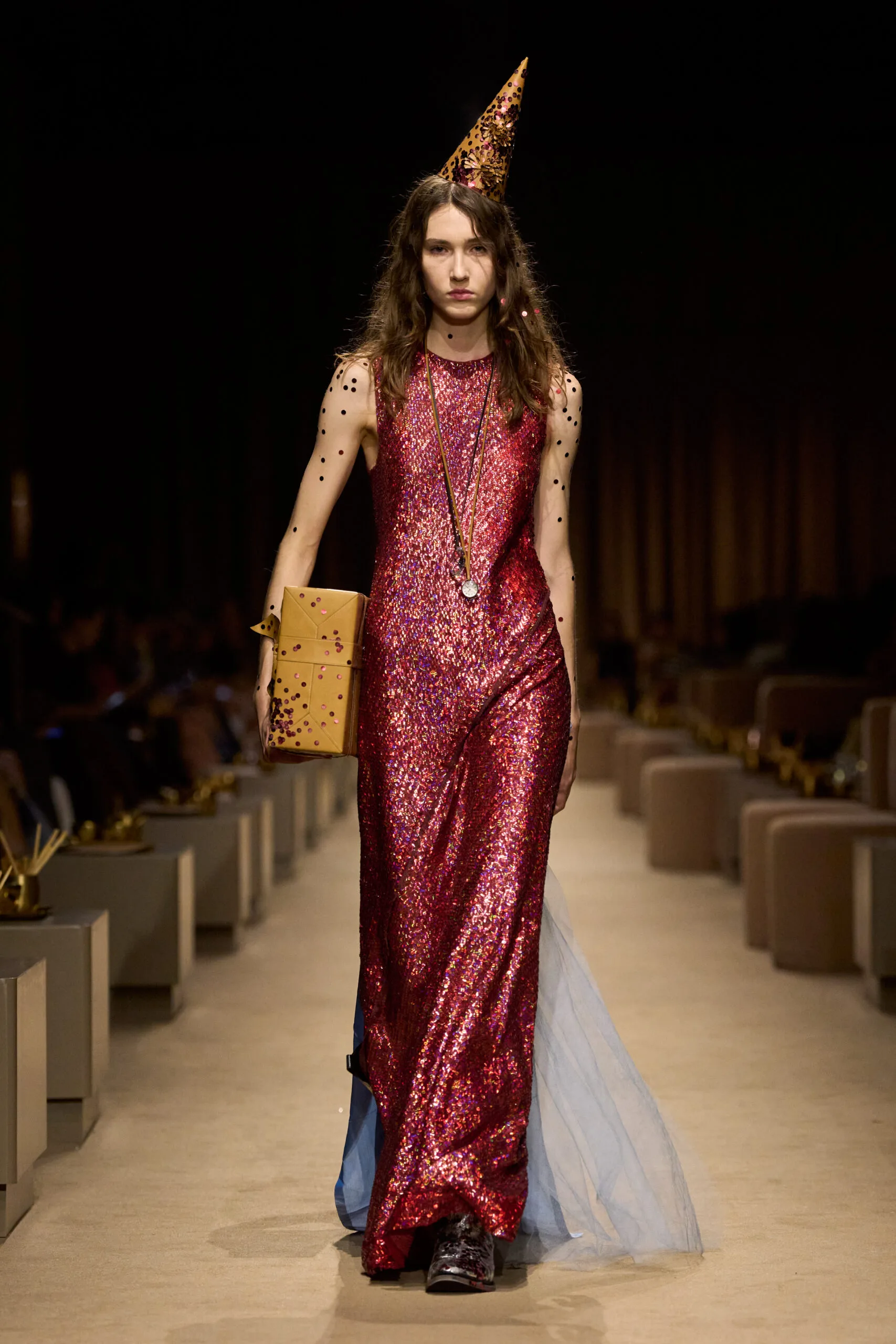 Red sequinned dress