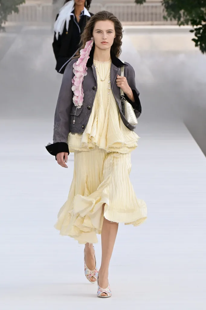 Model on the runway at the Christian Dior fashion show as a part of RTW Spring/Summer 2027 fashion week held at Bassin de l'Octogone on September 29, 2026 in Paris, France. (Photo by Giovanni Giannoni/WWD via Getty Images)