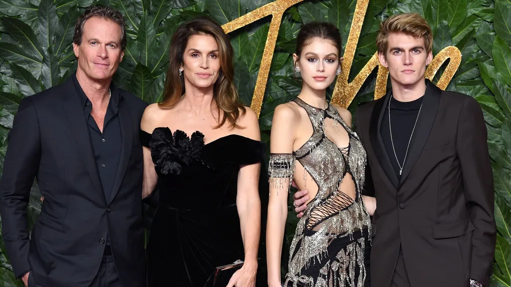 From right: Rande Gerber, Cindy Crawford, Kaia Gerber and Presley Gerber at the Fashion Awards 2018 In Partnership With Swarovski at Royal Albert Hall