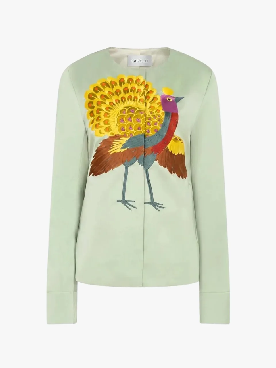 Carelli Phoebe Satin jacket with peacock embroidery