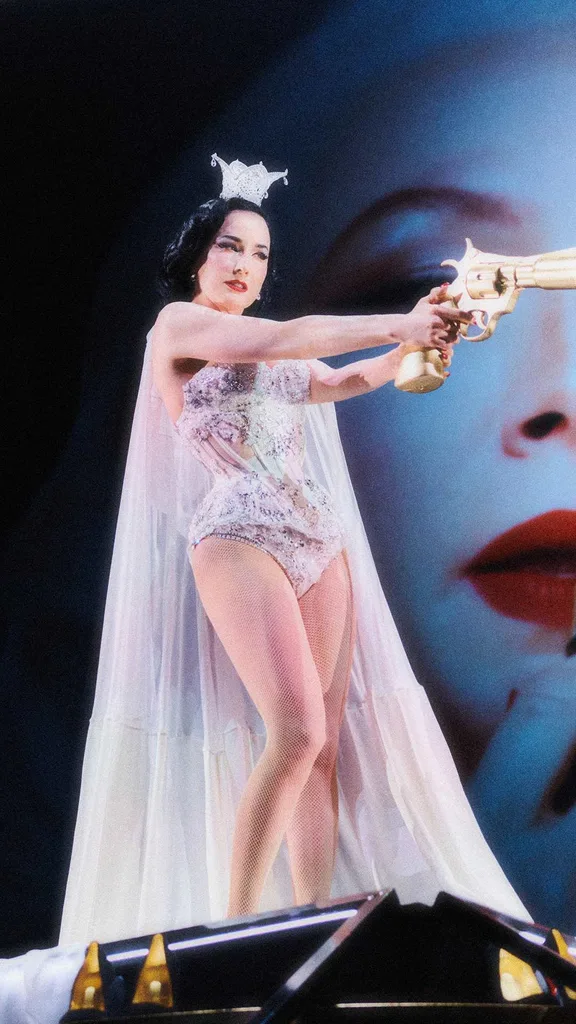 A still from the Louboutin show starring Dita Von Teese