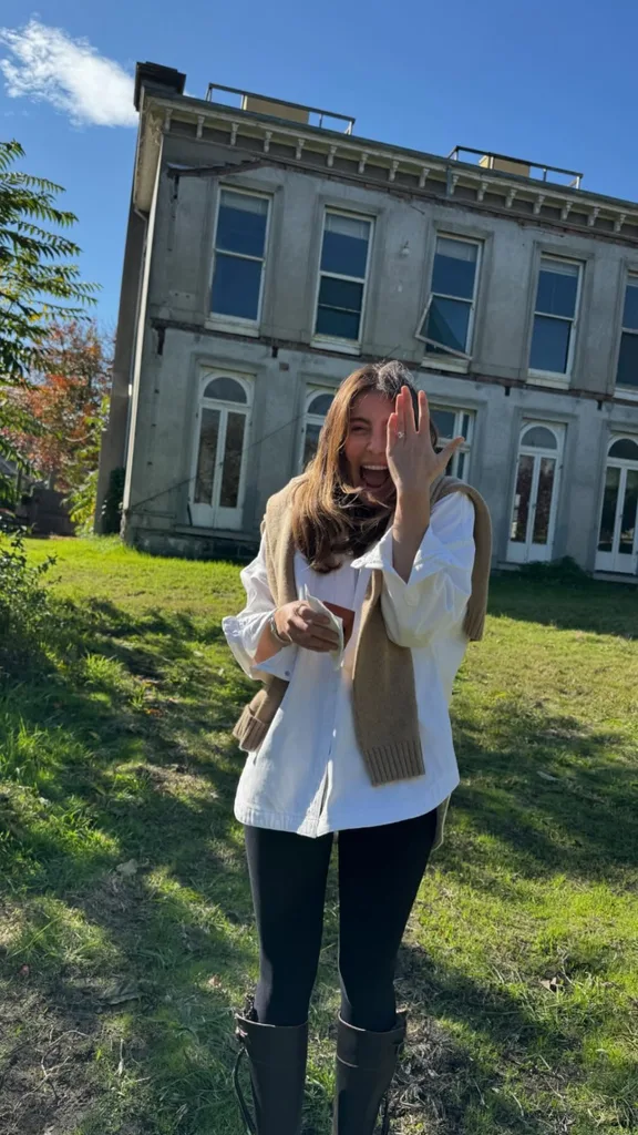 Rebecca Harding showing her engagement ring