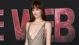 Dakota Johnson wearing gucci at the madame web premiere