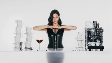 Gabbriette in a black dress