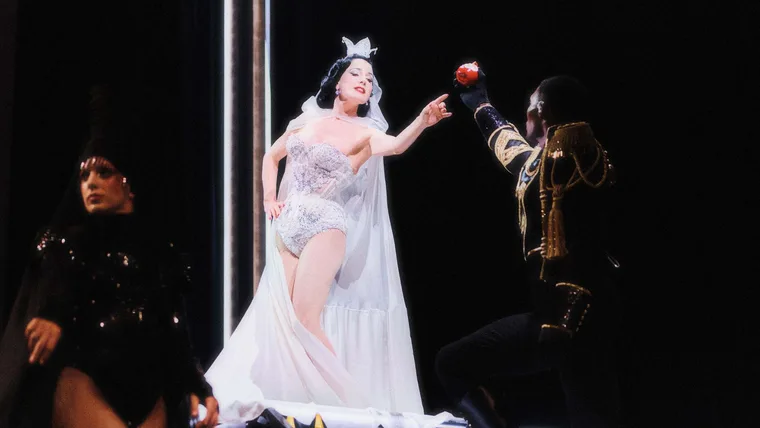 A still from the Louboutin show starring Dita Von Teese