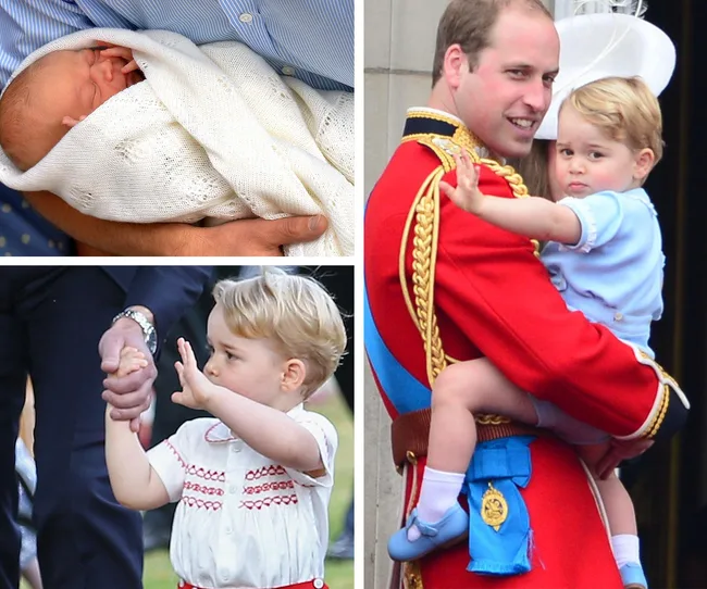 Collage of a baby wrapped in a blanket, a toddler holding hands, and a man in uniform holding a child.