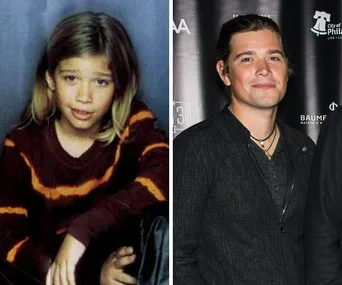 Childhood photo and current image of Zac Hanson, a member of the band Hanson, side by side.