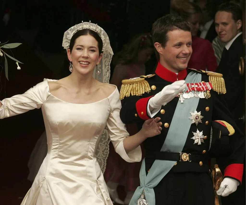 Queen Mary and King Frederik of Denmark on their wedding day.