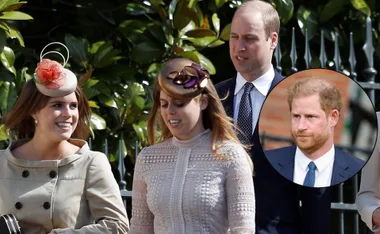 Prince William, Beatrice and Eugenie out wearing Sunday best. Pic of Harry added
