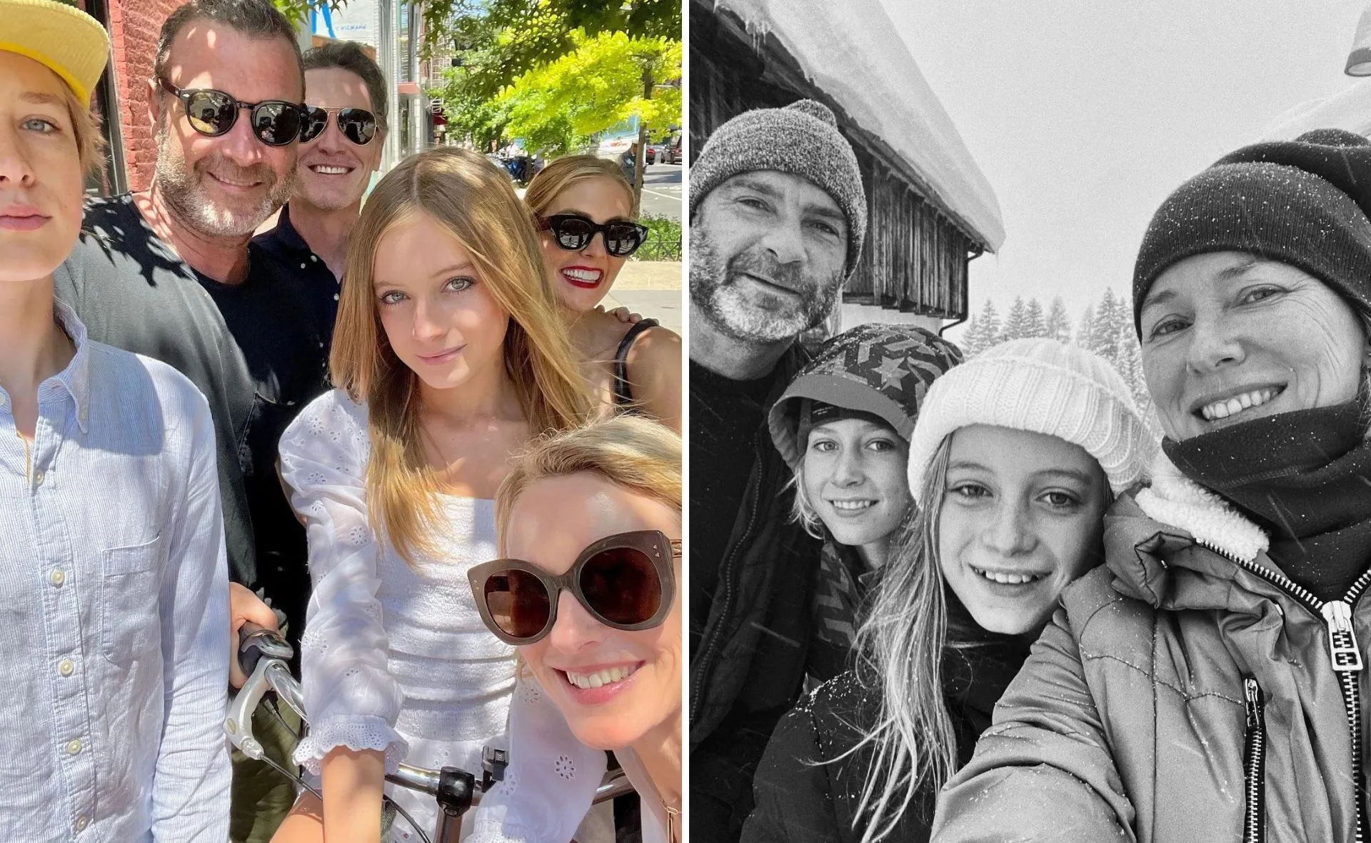 Group photo collage: Left shows people smiling outdoors; right shows them in winter attire in a snowy setting.