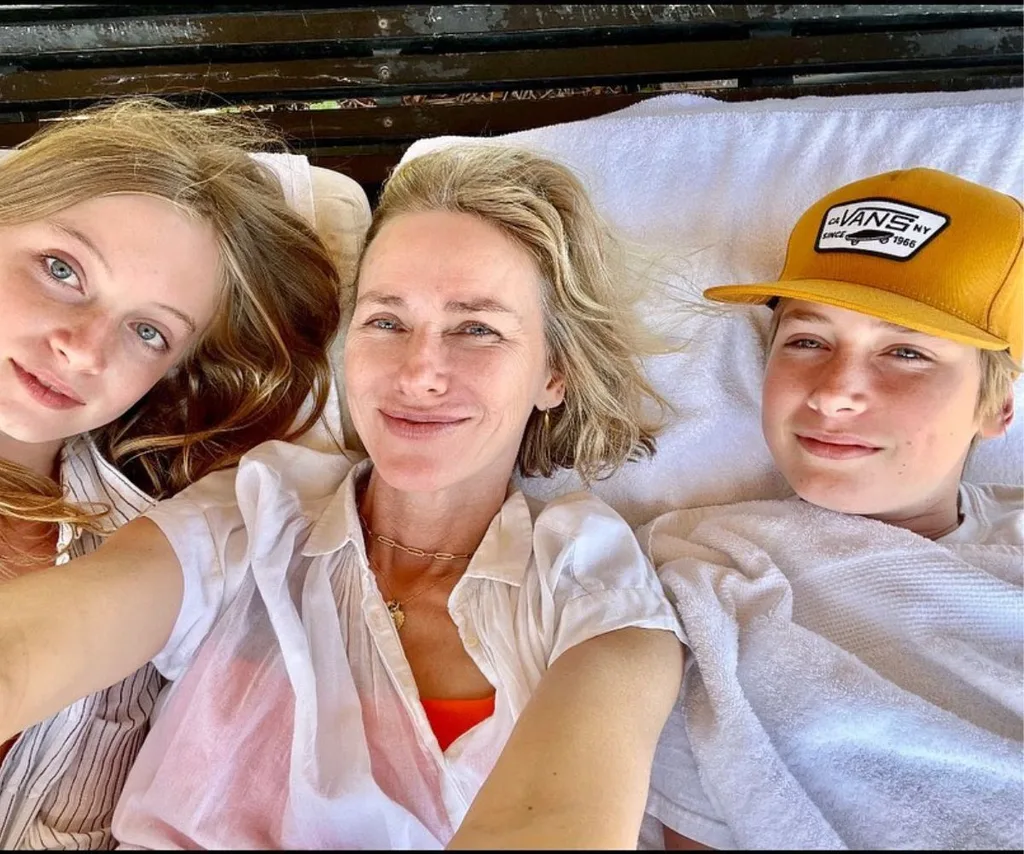 Naomi Watts with her two children, Sasha and Kai Schreiber.