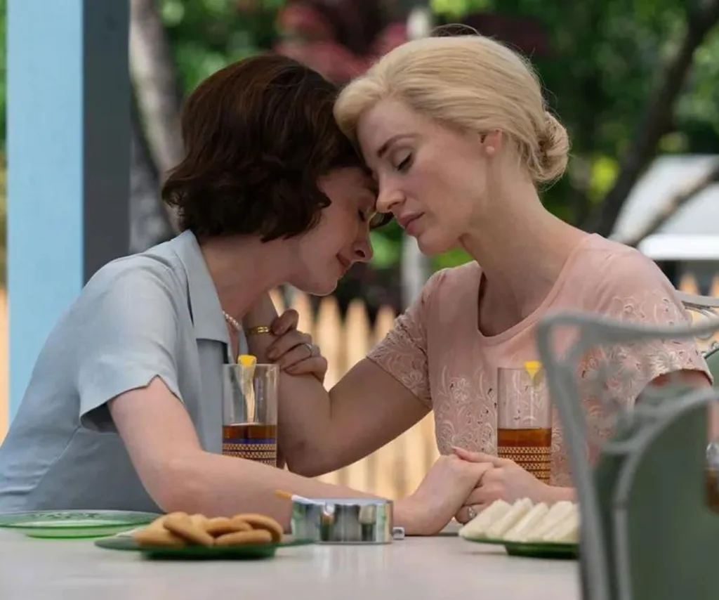 Anne Hathaway and Jessica Chastain in Mother's Instinct.