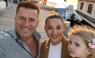 Karl Stefanovic and girls smile in a selfie taken outside