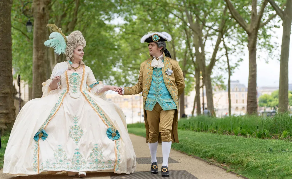 Amber Lyster, the Princess of Perth dresses in Regency Era clothing with her partner Chris.