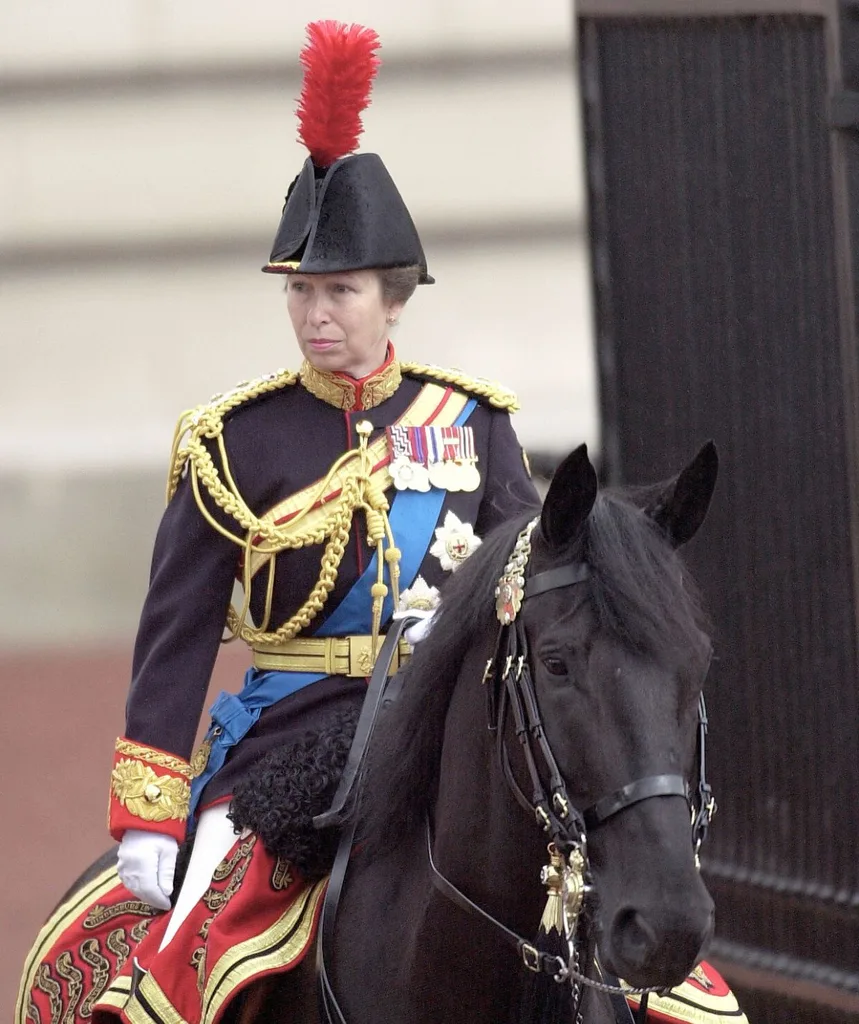 Princess Anne rides a horse at Trooping the Colour